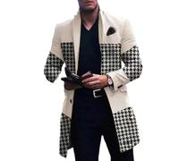 GOOSMI Men's Coat Autumn Solid Color Long Coat Men's Slim Fit Color Matching Men's Tweed Coat Men's Button Front Jacket Simplicity XLD-15 M