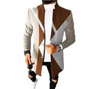 GOOSMI Men's Coat Autumn Solid Color Long Coat Men's Slim Fit Color Matching Men's Tweed Coat Men's Button Front Jacket Simplicity XLD-06 M