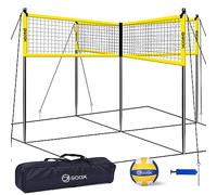 GOOX Juego de 4 redes cuadradas de voleibol, red de voleibol de 4 vías de 14 pies para patio trasero, playa, césped, red de voleibol portátil de cuatro cuadrados para adultos y jóvenes con voleibol