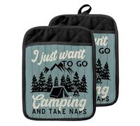 GOOZHO Soportes para ollas de camping retro rústico con bolsillos, I Just Want to Go Camping - Soportes para ollas de horno resistentes al calor, almohadillas calientes para cocina, hornear y cocinar
