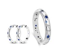 GoPaw Anillo Sol y Luna, Anillo Pareja Sol Luna, Anillo Sol Brillante, Anillo Pareja Sol, Luna y Estrellas, Anillo Celestial Sol y Luna, 1 Par Pendientes Aros Plata de Ley regalos para Mujer (17)