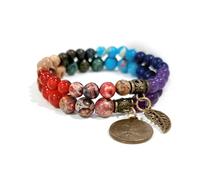GoPaw Colorido ojo de Tigre Amatista Pulseras Conjunto, Chakra Pulseras para Las Mujeres, La Meditación de Equilibrio de Energía Pulseras - Un Conjunto de Pulseras Dobles - Lotus Leaf Charm (Chakra)