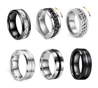 GoPaw Hombres de acero inoxidable Spinner Anillo, 6 Piezas Negro Fidget Banda Anillos Cool Twisted Cadena Ansiedad Anillos Hombres Anillo Tamaño (10)