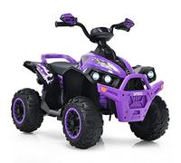 GOPLUS 12 V Quad eléctrico para niños con Faros LED, música y claxon, Coche eléctrico con 4 Ruedas Antideslizantes y Arranque Lento, para niños de 3 a 8 años de Edad, soporta hasta 35 kg (Púrpura)