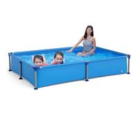 GOPLUS 1287L Piscina Desmontable Rectangular, 228 m x 159 m x 42 cm, Swimming Pool Exterior y Interior para Infantils o Adultos con Soporte Tubular Metal para Terraza (Azul sin Depuradora)