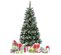 GOPLUS 150cm/180cm/210cm/240cm Árbol de Navidad Artificial Nevado con Puntas de Rama PVC, Árvore de Natal Abeto Automatico con Nieve, Decoración Navideña con Soporte de Metal, Fácil de Montar,150 cm