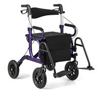GOPLUS 2 en 1 Andador para Ancianos, Silla con Ruedas de Aluminio Ligero, Alturas Ajustables, Neumáticos para Todo Terreno, Caminadores para Mayores/Discapacitadas (Violeta)