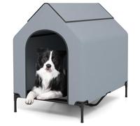 GOPLUS 2 en 1 Nicho elevado para perros, tienda para perros, resistente a las inclemencias del tiempo, con ventanas ventiladas, cama de tela de malla, para interior exterior (M)