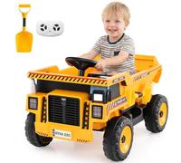 GOPLUS 24 V Coche Eléctrico para Niños, Coche de Paseo Infantil con Remolque, Pala, Bocina, Música, Historia, USB y Conexión Inalámbrica, Coche de Juguete con Mando a Distancia para Niños de 3+ Años