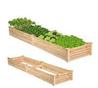 GOPLUS 240 x 60 x 25 cm, bancal Alto de Madera con Suelo Abierto, Jardinera de Madera para Plantas, Jardinera de jardín para Verduras, Flores y Hierbas