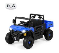 GOPLUS 24V Tractor Eléctrico para Niños, Coche Eléctrico para Niños 2 Plazas con Caja Volquete, Control Remoto, Bocina y Faros, Suspensión de Muelle, Carro Eléctrico Infantil para 3-8 Años (Azul)