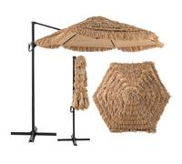 GOPLUS 283 cm Sombrilla Tiki Voladiza para Patio, Sombrilla Colgante Estilo Hawaiano con Parte Superior Ventilada, Toldo a Prueba de Sol, Parasol de Paja Resistente de Exterior para Piscina Jardín