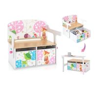 GOPLUS 3 en 1 Mesa y Silla Infantil, Banco de Actividades Convertible con 2 Bandejas de Tela Extraíbles, Baúl de Almacenamiento para Sala de Juegos, Habitación Infantil, Carga 60/10 kg, Blanco