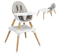 GOPLUS 4 en 1 Trona Evolutiva Madera de Haya para Bebé de 6 Meses a 3 Años, Silla Comedor Portatil en Mesa y Silla, con Bandeja Ajustable y Extraíble, 2 Niveles de Altura, Arnés de 5 Puntos (Gris)