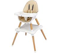 GOPLUS 4 en 1 Trona Evolutiva Madera de Haya para Bebé de 6 Meses a 3 Años, Silla Comedor Portatil en Mesa y Silla, con Bandeja Ajustable y Extraíble, 2 Niveles de Altura, Arnés de 5 Puntos (Caqui)