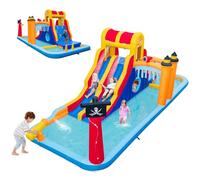 GOPLUS 6 en 1 castillo hinchable, 2 toboganes, pared de escalada, cañón de agua, vadeo, cuevas, estacas, bolsa de transporte, carga 90 kg para 3 niños de 3 a 10 años