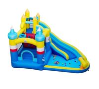 GOPLUS 6 en 1 Castillo Hinchable para Niños de 3-12 Años, Parque Acuático Infantil con Tobogán, Piscina, Trampolín, Canasta de Baloncesto y Cañón de Agua, Castillo Inflable para Interior y Exterior