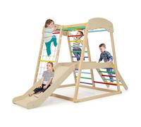 GOPLUS 6 en 1 Triángulo de Escalada Parque para Niños de 1 Año+, Juguetes de Escalada Grande de Madera con Tobogán/Red de Escalada/Barra, Juego de Montessori, Torre de Escalada, Carga 200 KG