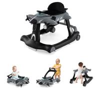 GOPLUS 6 en1 Andador Bebes para 6-12 Meses, Tacata Plegable con Altura Ajustable en 3 Niveles, Ruedas de Reducción, Bandeja de Música y Cojín Desmontable, Caminador Bebé Antideslizante (Gris+Negro)