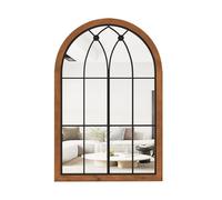 GOPLUS 60X90CM Espejo en Forma de Ventana Arqueada, Espejo Decorativo con Marco de Madera Sólida, Espejo de Cristal a prueba de explosiones y Piezas de Decoración de Metal, 2 Maneras de Instalación,