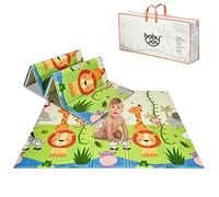 GOPLUS Alfombra de Juego para Bebé de Doble Cara, Alfombra de Gateo Plegable, Tapete para Gatear Jugar Antideslizante Impermeable, Tapete para Niños con Bolsa de Transporte, 200 x 180 cm (Verde)