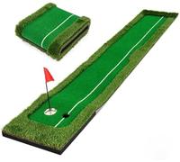 GOPLUS Alfombrilla de Golf 300 CM con Hierba Artificial, 3 Bolas y 2 Hoyos, Tapete de Práctica de Golf Antideslizante con Línea de Alineación, Interior y Exterior, para Casa, Oficina