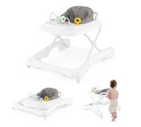 GOPLUS Andador Bebes 2 en 1, Andador Plegable con Altura Ajustable en 3 Niveles, Ruedas, Cojín Desmontable, Bandeja de Juego Extraíble y Sistema Antivuelco, Tacatá para Bebé 6-14 Meses (Gris)