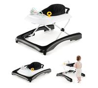 GOPLUS Andador Bebes 2 en 1, Andador Plegable con Altura Ajustable en 3 Niveles, Ruedas, Cojín Desmontable, Bandeja de Juego Extraíble y Sistema Antivuelco, Tacatá para Bebé 6-14 Meses (Negro)