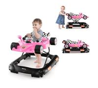 GOPLUS Andador Bebes 4 en 1, Andador Plegable con Altura Ajustable en 3 Niveles, Ruedas, Bandeja de Música Extraíble y Cojín Desmontable, Caminador Antideslizante, Tacatá Bebé 6-14 Meses (Rosa)