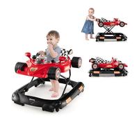 GOPLUS Andador Bebes 4 en 1, Andador Plegable con Altura Ajustable en 3 Niveles, Ruedas, Bandeja de Música Extraíble y Cojín Desmontable, Caminador Antideslizante, Tacatá Bebé 6-14 Meses (Rojo)