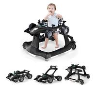 GOPLUS Andador Bebes 4 en 1, Andador Plegable con Altura Ajustable en 3 Niveles, Ruedas de Velocidad Regulable y Cojín Extraíble, Tacatá para Bebé 6-18 Meses con Luces, Música y Volante (Negro)