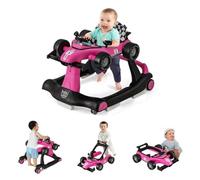 GOPLUS Andador Bebes 4 en 1, Andador Plegable con Altura Ajustable en 3 Niveles, Ruedas de Velocidad Regulable y Cojín Extraíble, Tacatá Bebé 6-18 Meses con Luces, Música y Volante (Rosa Brillante)