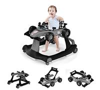 GOPLUS Andador Bebes 4 en 1, Andador Plegable con Altura Ajustable en 3 Niveles, Ruedas de Velocidad Regulable y Cojín Extraíble, Tacatá para Bebé 6-18 Meses con Luces, Música y Volante (Gris)