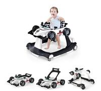GOPLUS Andador Bebes 4 en 1, Andador Plegable con Altura Ajustable en 3 Niveles, Ruedas de Velocidad Regulable y Cojín Extraíble, Tacatá para Bebé 6-18 Meses con Luces, Música y Volante (Blanco)