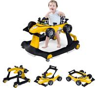 GOPLUS Andador Bebes 4 en 1, Andador Plegable con Altura Ajustable en 3 Niveles, Ruedas de Velocidad Regulable y Cojín Extraíble, Tacatá para Bebé 6-18 Meses con Luces, Música y Volante (Amarillo)