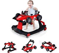 GOPLUS Andador Bebes 4 en 1, Andador Plegable con Altura Ajustable en 3 Niveles, Ruedas de Velocidad Regulable y Cojín Extraíble, Tacatá para Bebé 6-18 Meses con Luces, Música y Volante (Rojo)