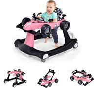 GOPLUS Andador Bebes 4 en 1, Andador Plegable con Altura Ajustable en 3 Niveles, Ruedas de Velocidad Regulable y Cojín Extraíble, Tacatá para Bebé 6-18 Meses con Luces, Música y Volante (Rosa 1)
