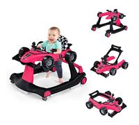 GOPLUS Andador Bebes 4 en 1, Andador Plegable con Altura Ajustable en 3 Niveles, Ruedas de Velocidad Regulable y Cojín Extraíble, Tacatá para Bebé 6-18 Meses con Luces, Música y Volante (Rosa 2)