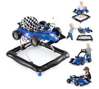 GOPLUS Andador Bebes 4 en 1 con 3 Alturas Ajustables, Bandeja de Música Extraíble, Asiento Acolchado, Andador Plegable y Convertible para Sentarse y de Pie, Tacatá para Bebé de 6-12 Meses (Azul)