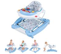 GOPLUS Andador Bebes 6 en 1, Andador Plegable con Altura Ajustable en 3 Niveles, Ruedas, Bandeja de Música Extraíble y Cojín Desmontable, Caminador Antideslizante, Tacatá Bebé 6-14 Meses (Azul)