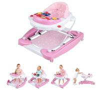 GOPLUS Andador Bebes 6 en 1, Andador Plegable con Altura Ajustable en 3 Niveles, Ruedas, Bandeja de Música Extraíble y Cojín Desmontable, Caminador Antideslizante, Tacatá Bebé 6-14 Meses (Rosa)