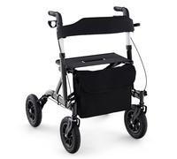 GOPLUS Andador de Altura Ajustable, Andador Plegable con Asiento, Rueda Todo Terreno Neumática de 24 cm, Bolsa de Almacenaje, 160 kg de Capacidad, Andador Ligero para Personas Mayores (Negro)