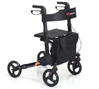 GOPLUS Andador plegable, altura ajustable, incluye asas y asiento con respaldo, ayuda para correr con ruedas de PVC, bolsa y soporte para paraguas, carro ligero de aluminio hasta 136 kg de carga para
