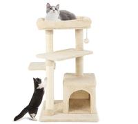 GOPLUS Árbol de Felpa para Gatos, Condominio de Gatos Multinivel, Juguete Colgante/Postes Rascadores de Sisal/Plataforma Cómoda, Centro de Actividades de 4 Niveles con Condominio Privado (Beige)