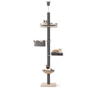 GOPLUS Árbol de Gato de Suelo al Techo, Altura Ajustable 236-271 cm, Grande Árbol de Gato de 5 Niveles con Poste Rascador Trampolín Cama Tipo Cesta Hamaca