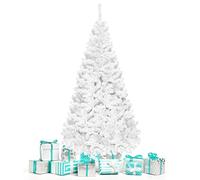 GOPLUS Árbol de Navidad Artificial Blanco de 150/180/210/240 cm con 350 Puntas de Rama PVC, Decoración Navideña Festiva con Soporte de Metal, Árvore de Natal Tradicional con Nieve (150cm Blanco)
