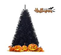 GOPLUS Árbol de Navidad Artificial de Halloween de 180cm/230cm, Agujas de PVC, Abeto de Navidad Plegable, Interior y Exterior, decoración del Fiesta(180cm Negro)