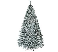 GOPLUS Árbol de Navidad Artificial Nevado 180/225 CM con 1010 Puntas de Rama PVC, Árvore de Natal Tradicional con Nieve Automatica, Decoración Navideña con Soporte de Metal, Fácil de Montar, 225 cm