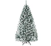 GOPLUS Árbol de Navidad Artificial Nevado 180/225 CM con 600 Puntas de Rama PVC, Árvore de Natal Tradicional con Nieve Automatica, Decoración Navideña con Soporte de Metal, Fácil de Montar, 180 cm