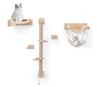GOPLUS Árbol para Gato de 5 Piezas con 2 Hamacas, Cama, Escalones, Postes para Rascar de Yute, Cojines de Felpa, Escalada de Madera, EstANtes de Pared para Gatos Grandes de Interior, Área de Juegos